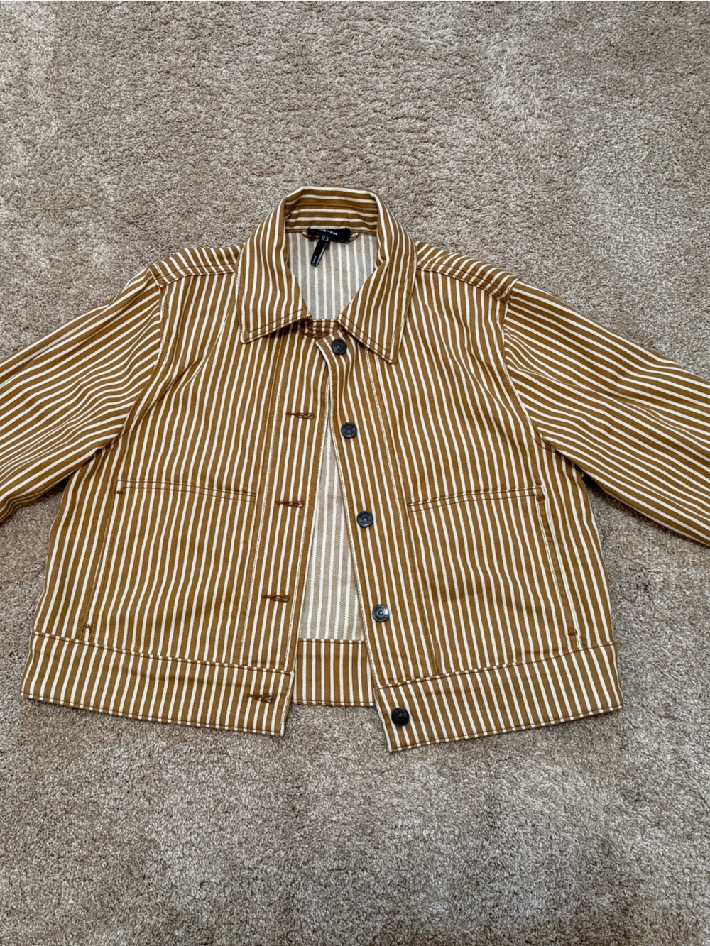 ME+EM Striped Tan & Cream Crop Jean Jacket